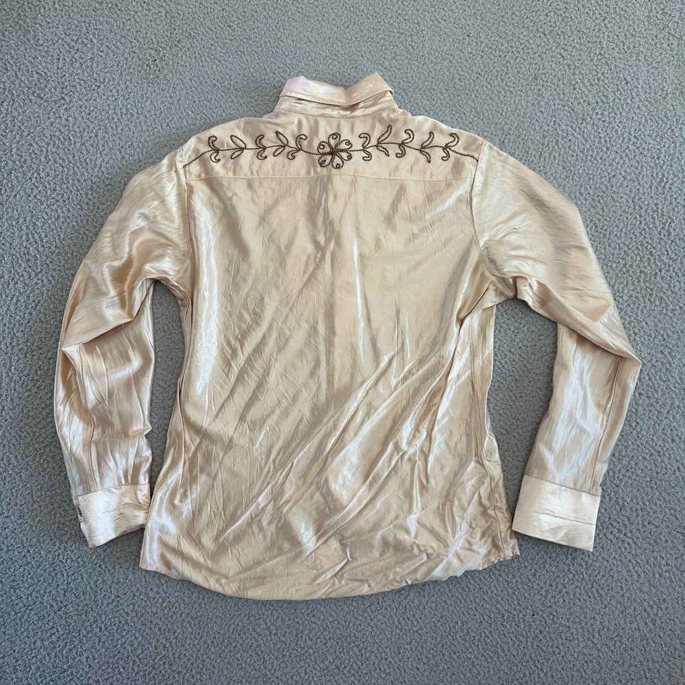 Vintage 40s 50s Western Floral Button-up Shirt Mens Large Rockabilly Yoke Gold - Picture 11 of 11
